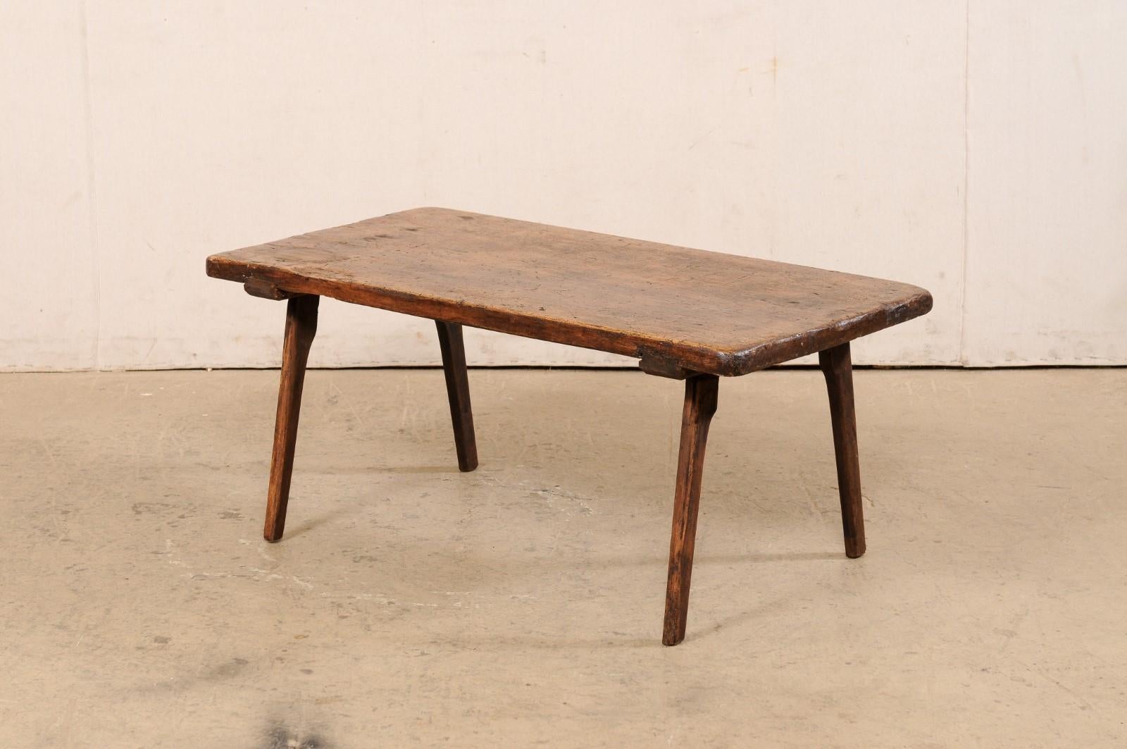 Spanish Rustic Wood Rectangular-Shaped Single Board Top Coffee Table, 19th C. For Sale 1