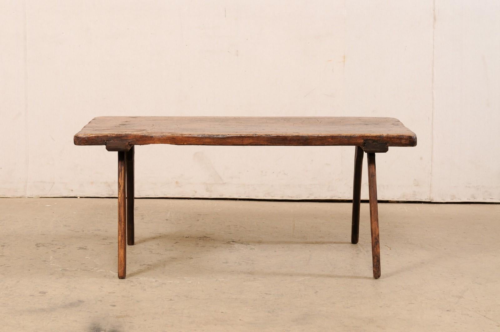 Spanish Rustic Wood Rectangular-Shaped Single Board Top Coffee Table, 19th C. For Sale 2