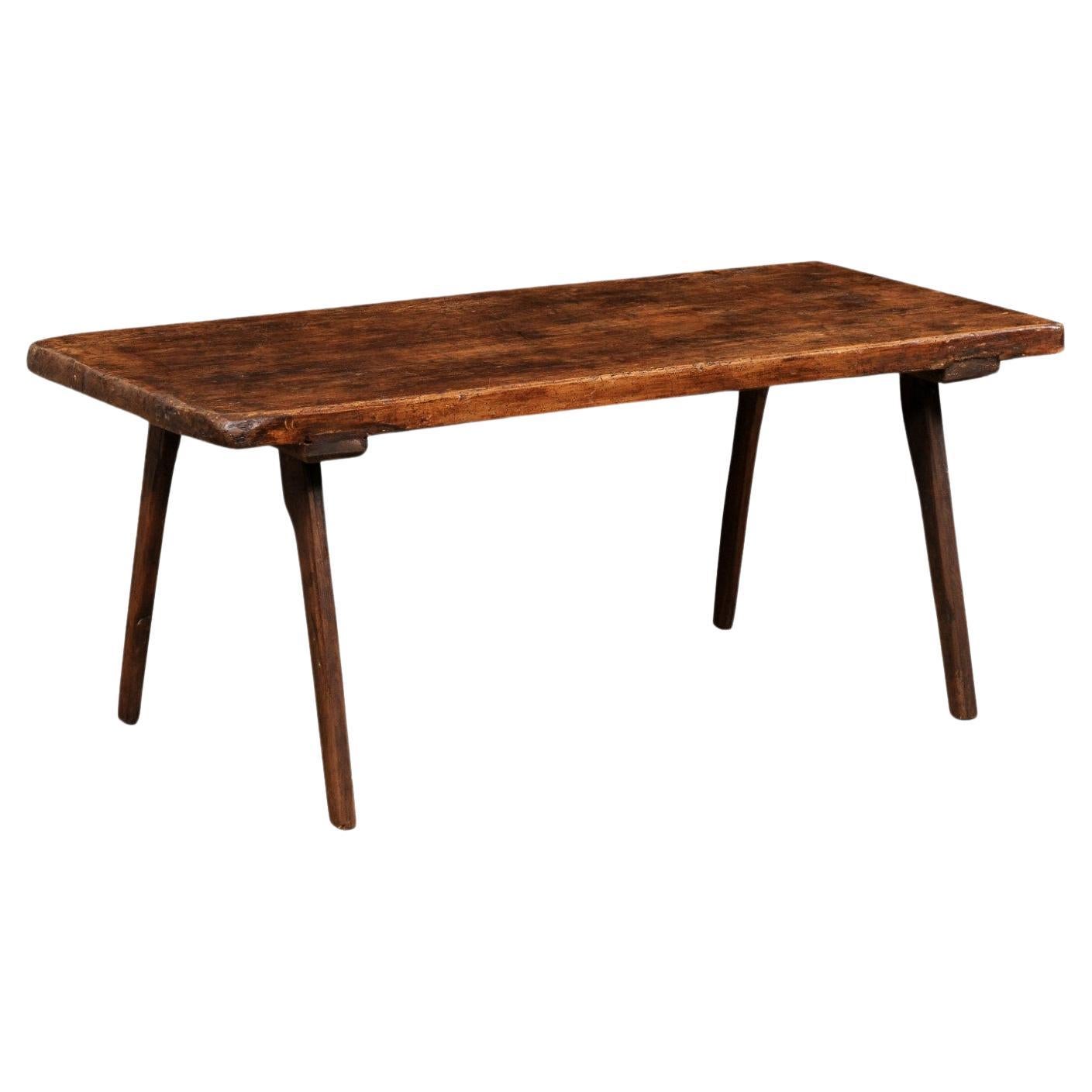 Spanish Rustic Wood Rectangular-Shaped Single Board Top Coffee Table, 19th C.