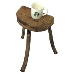 Spanish Rustic Wood Side Table with Tripod Tree Branch Legs, 1940s