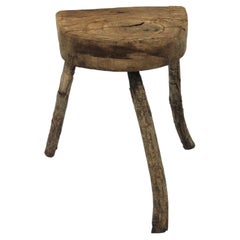 Spanish Rustic Wood Side Table with Tripod Tree Branch Legs, 1940s