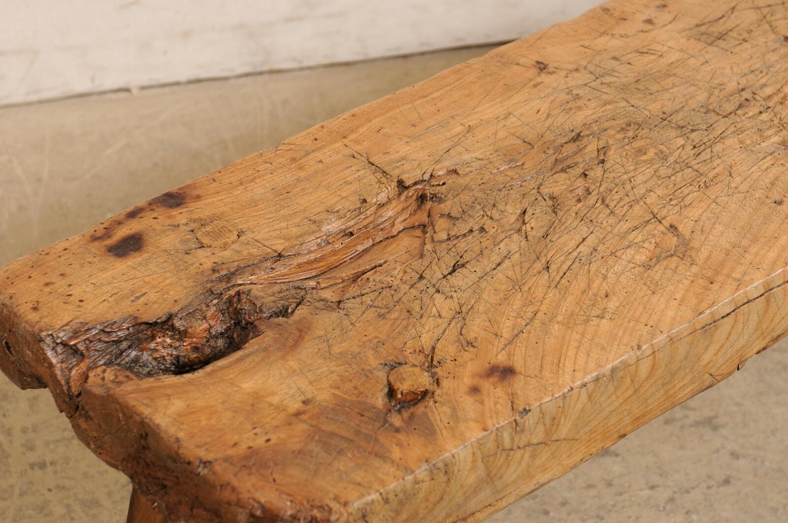 Spanish Rustic Wood Slab Bench, 4.5 Ft Long In Good Condition In Atlanta, GA