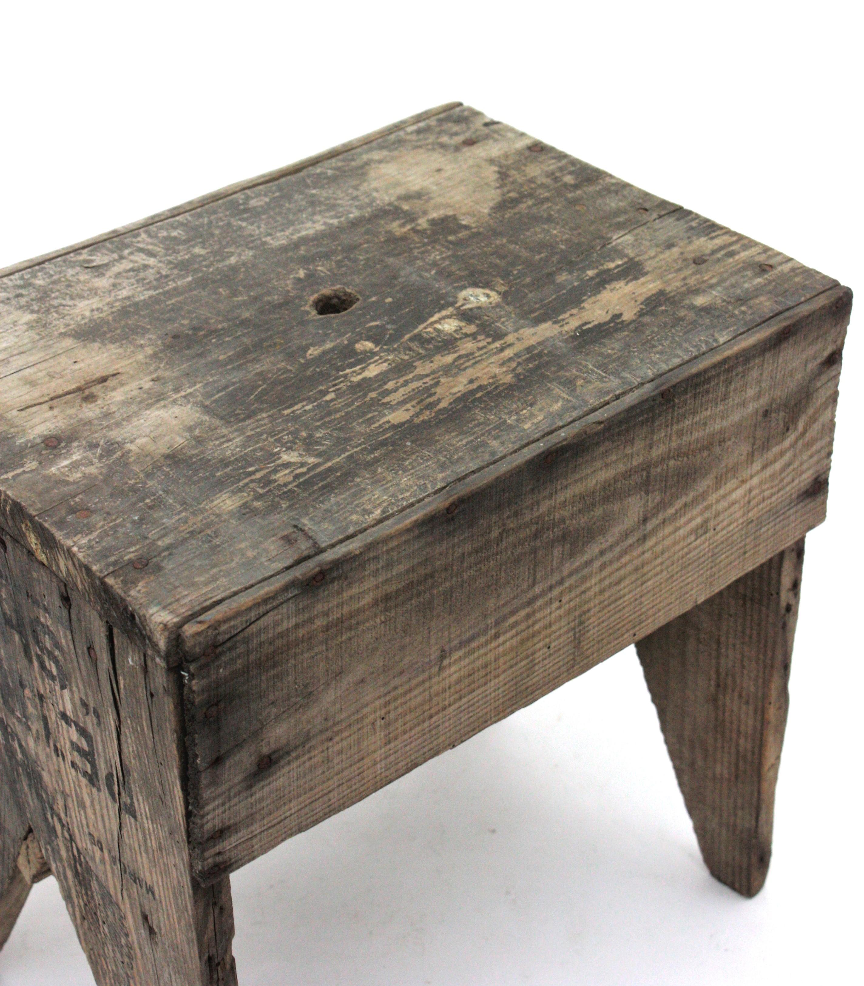 Spanish Rustic Wood Stool or Side Table For Sale 5