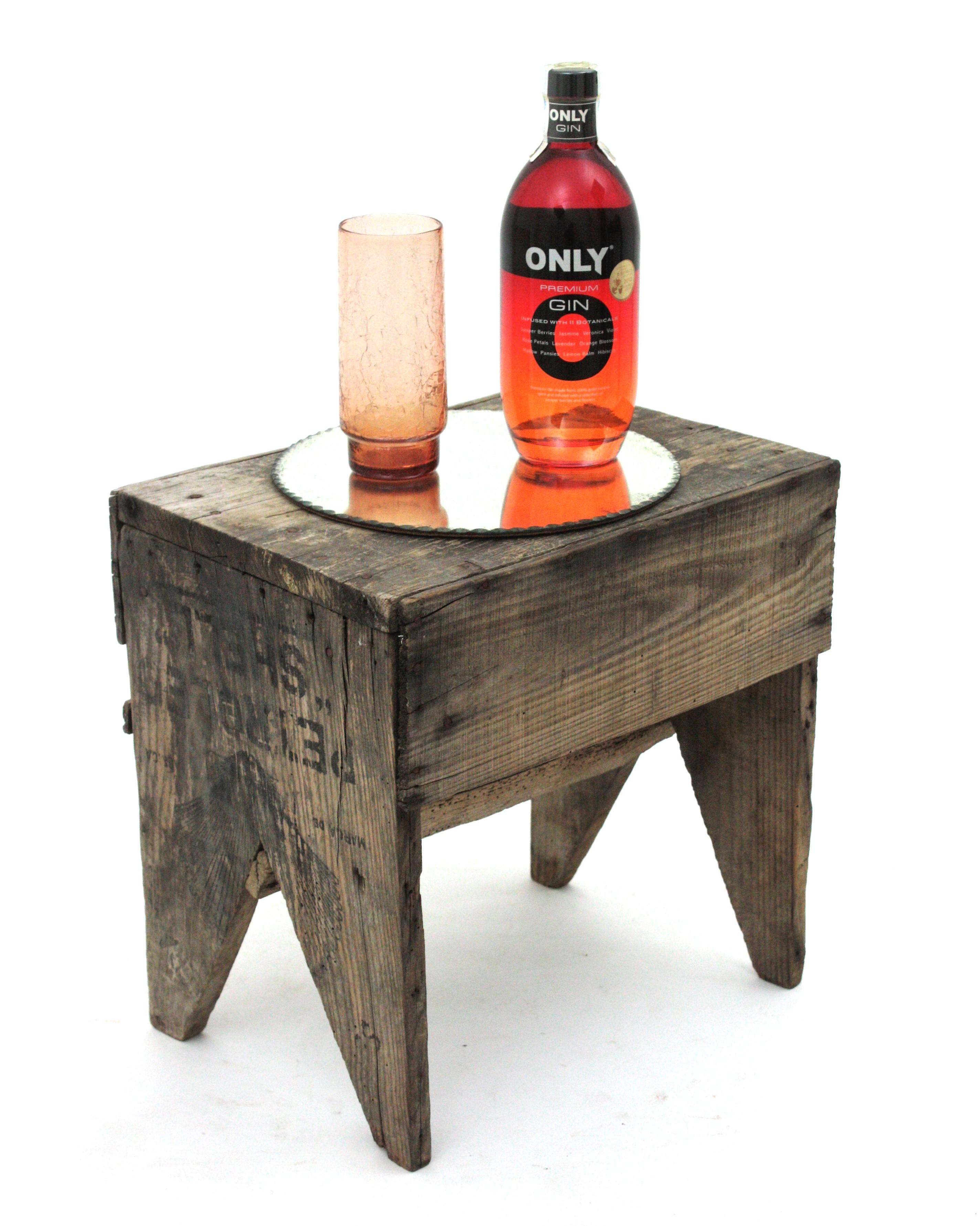 Spanish Rustic Wood Stool or Side Table For Sale 6