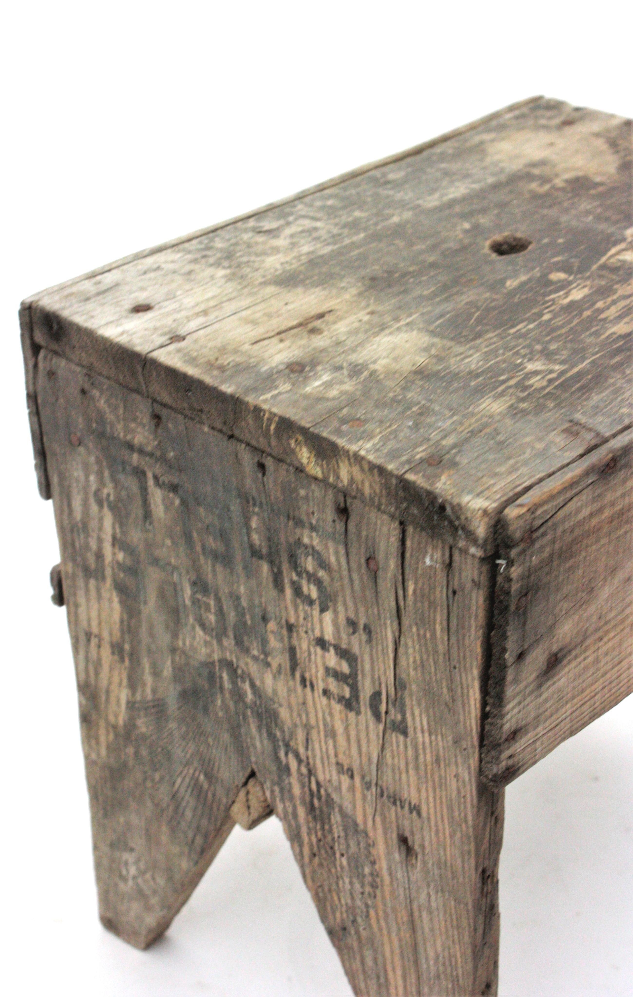20th Century Spanish Rustic Wood Stool or Side Table For Sale