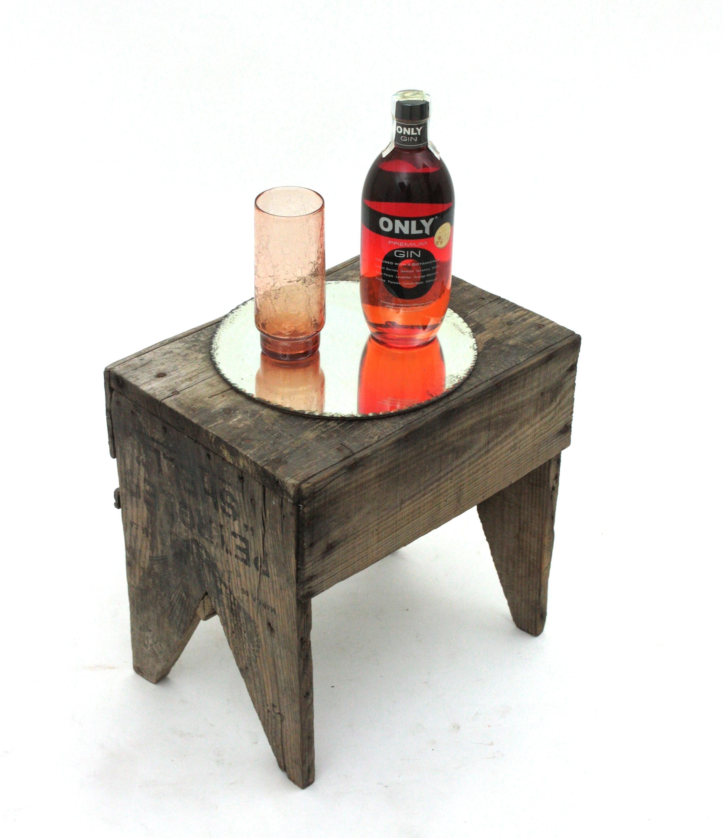 Spanish Rustic Wood Stool or Side Table For Sale 3