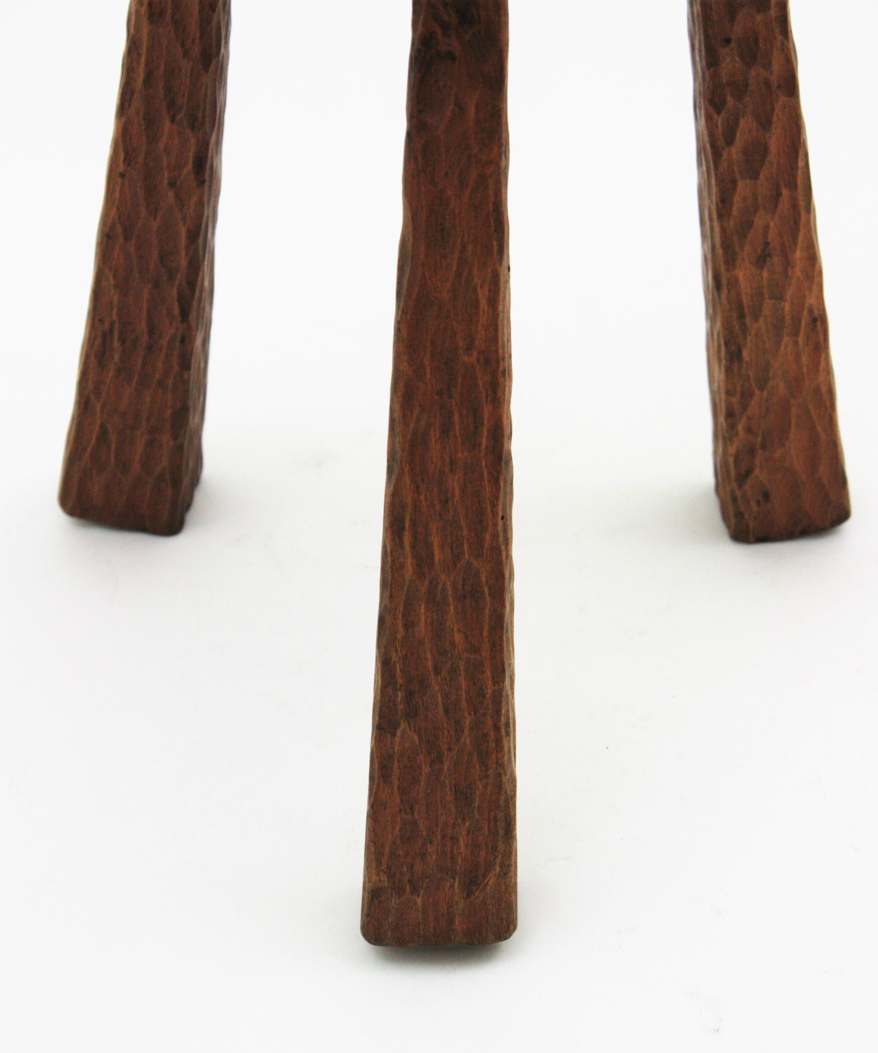 Spanish Rustic Wood Tripod Stool or Side Table For Sale 13