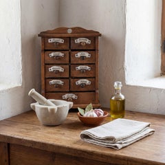 Spanish Rustic Wood Wall Spice Cabinet with Ceramic Labels, 1930s