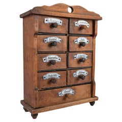 Spanish Rustic Wood Wall Spice Cabinet with Ceramic Labels, 1930s