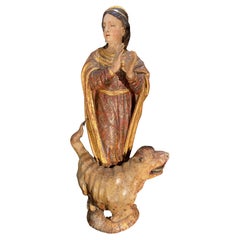 Late 17th Century Carved Spanish Sculpture of Saint Margaret and Medieval Dragon