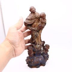 SPANISH SCHOOL 1750 Carved Wood Sculpture Of St Anthony And The Child