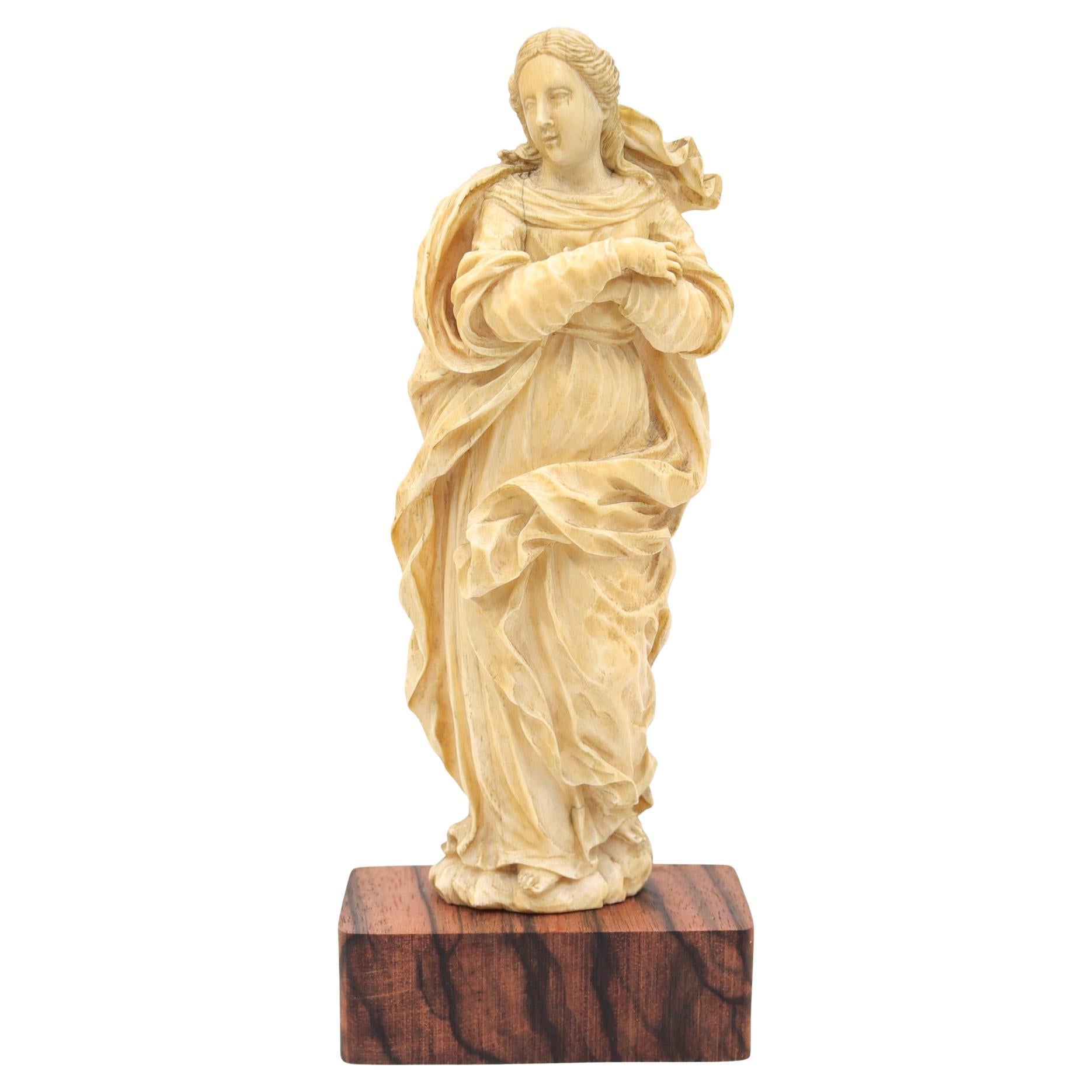 SPANISH SCHOOL 1775 Baroque Carved Sculpture Of Virgin Immaculata Madonna