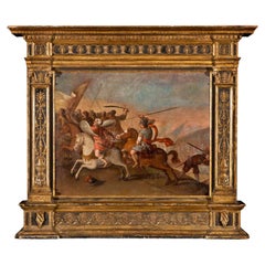 Spanish School 17th Century " Battle Scene " Oil on Wood