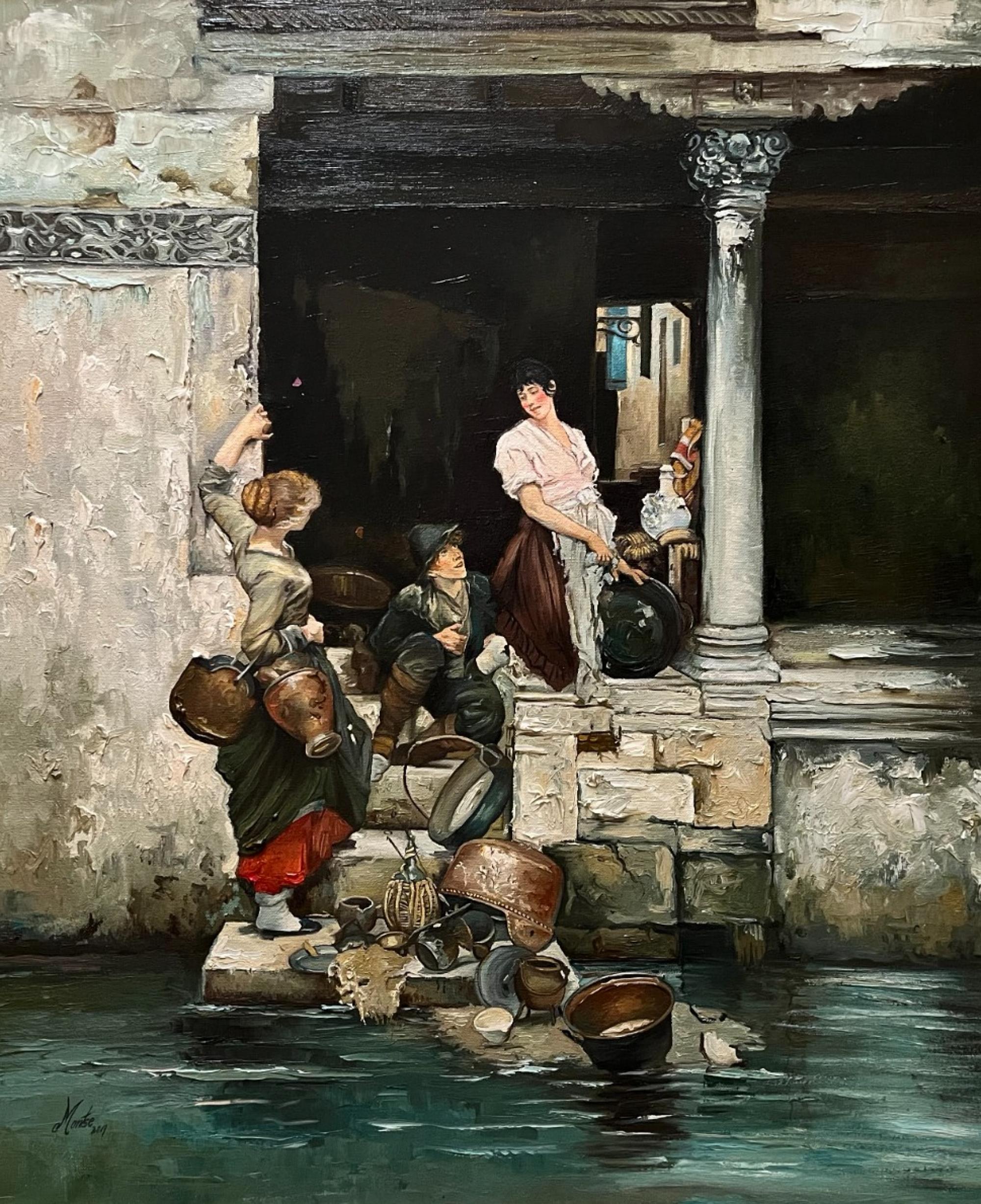 Huilé École espagnole du 20e siècle « Canals of Venice » en vente