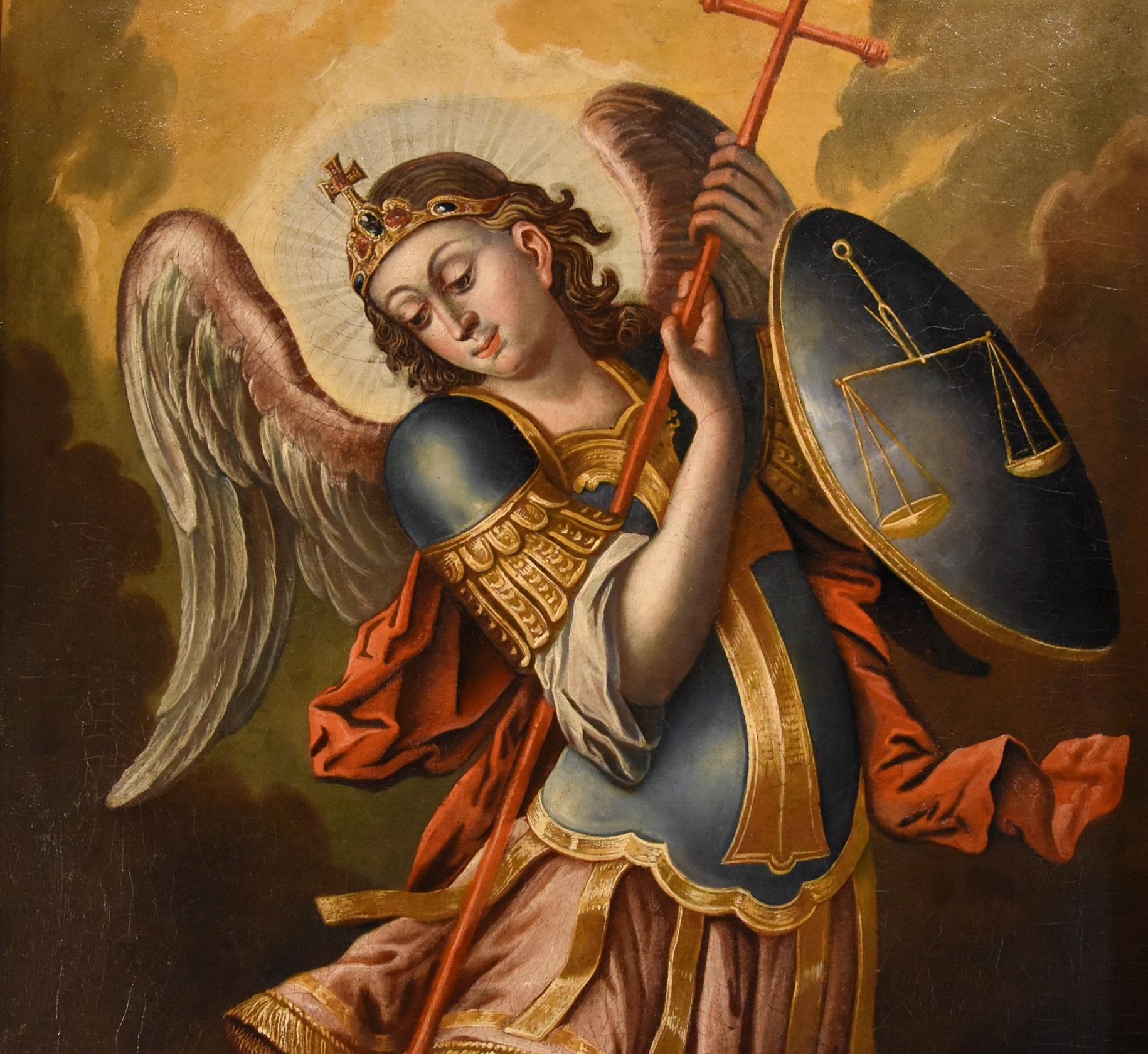 Spanish school of the mid-17th century
Saint Michael Archangel

Oil on canvas (144 x 80 - Framed 159 x 95 cm)

LINK (click here)

The canvas shows a splendid St. Michael the Archangel subduing the devil. Distinguished by a particularly solemn and