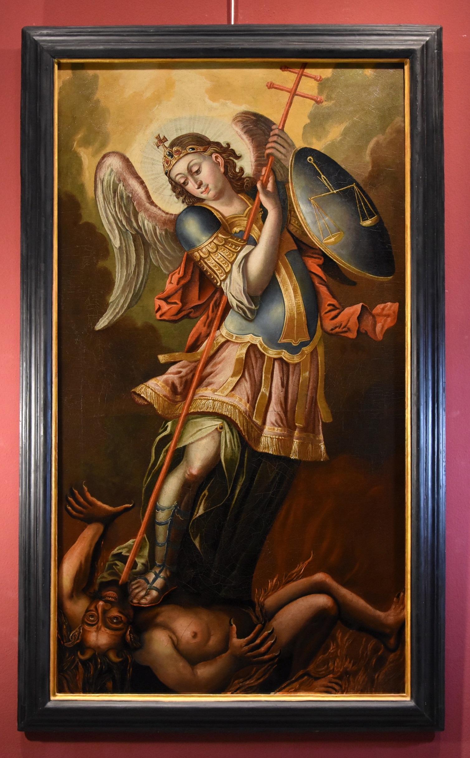 Spanish school of the mid-17th century Portrait Painting - Saint Michael Archangel Spanish School 17th Century Paint Oil on vanvas Spain