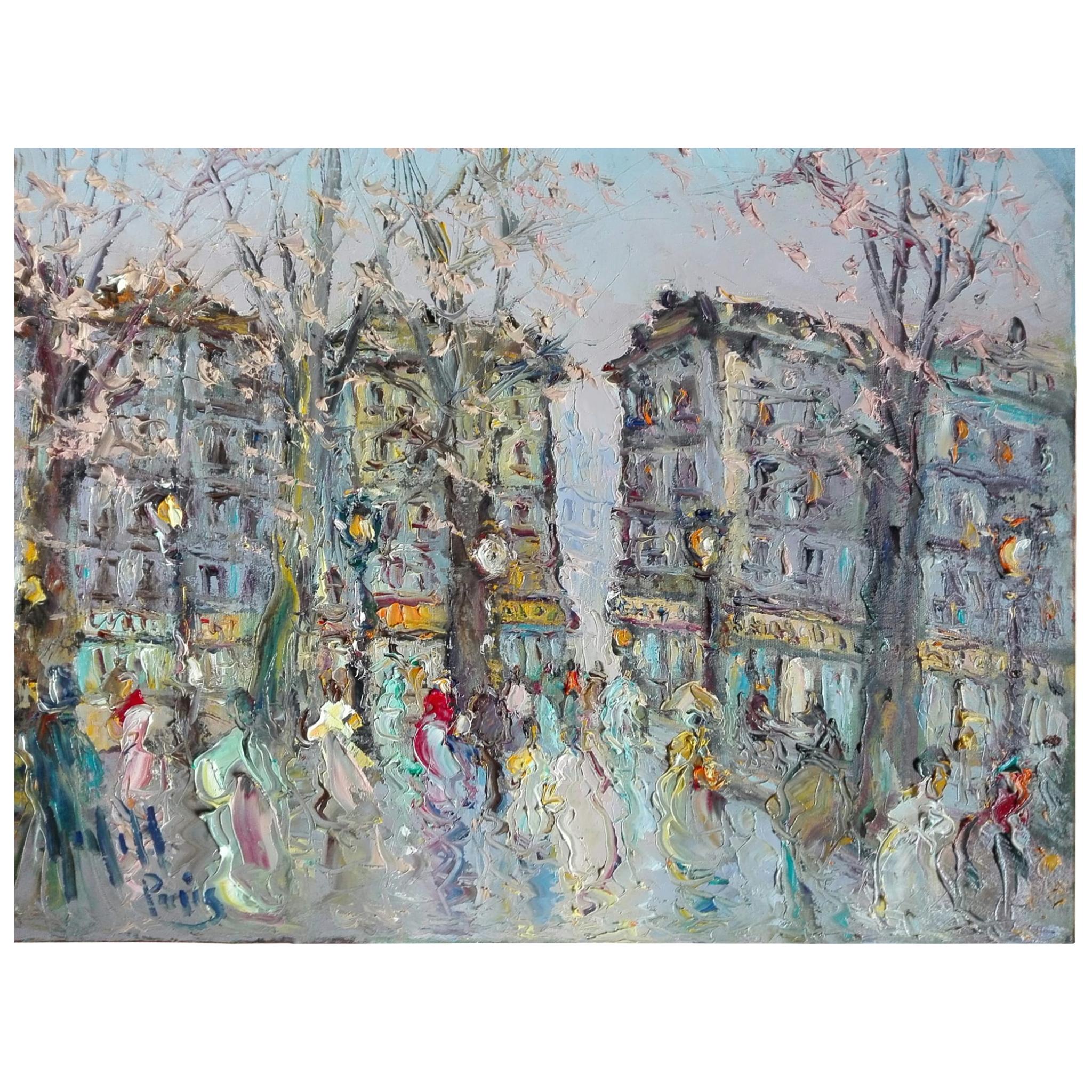 Spanish School Painting "Paris", 20th Century For Sale