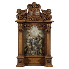 Spanish School Panel Painting, 17th Century "The Adoration of Mary"