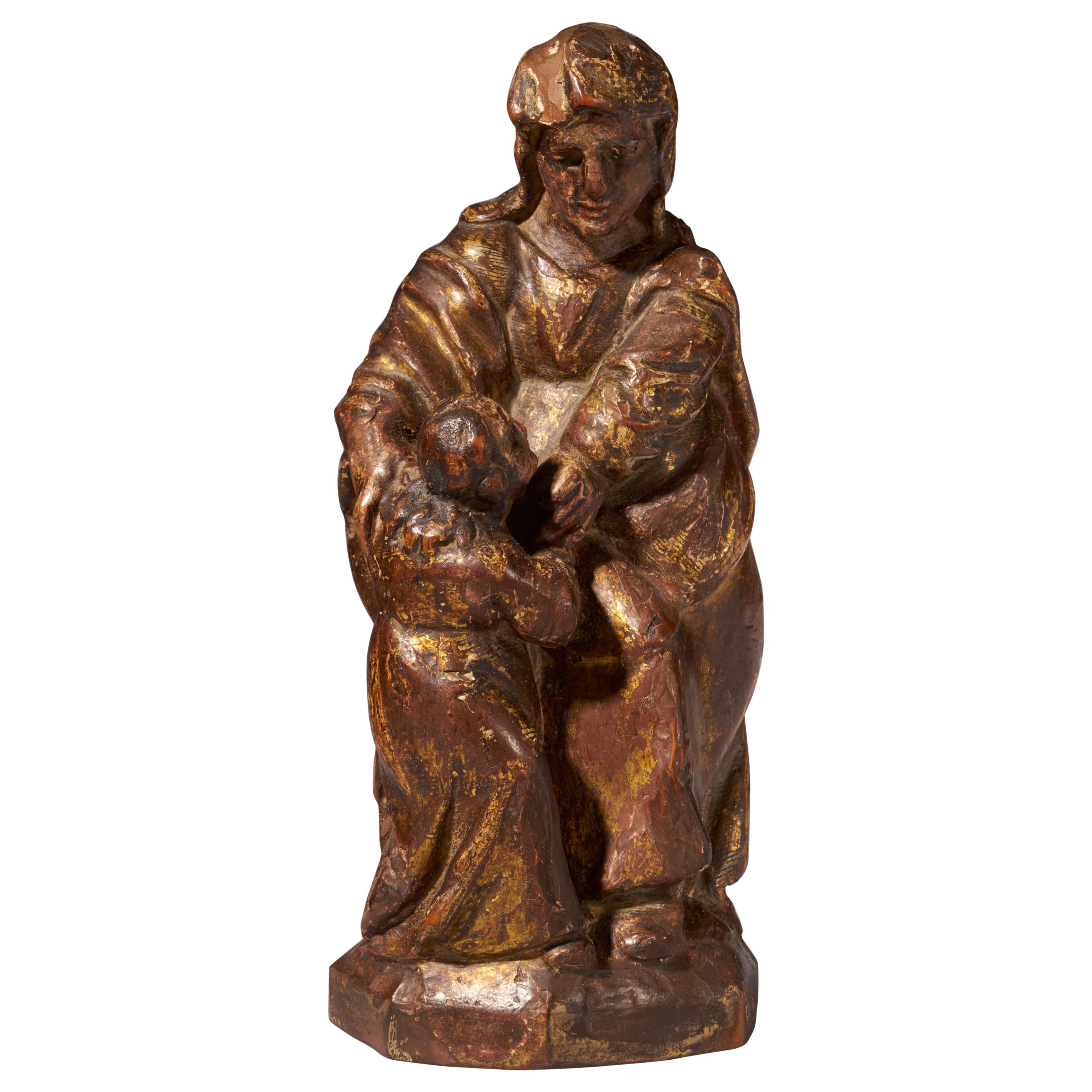 Spanish School, Partly Gilded Wooden Sculpture of Maria holding Jesus