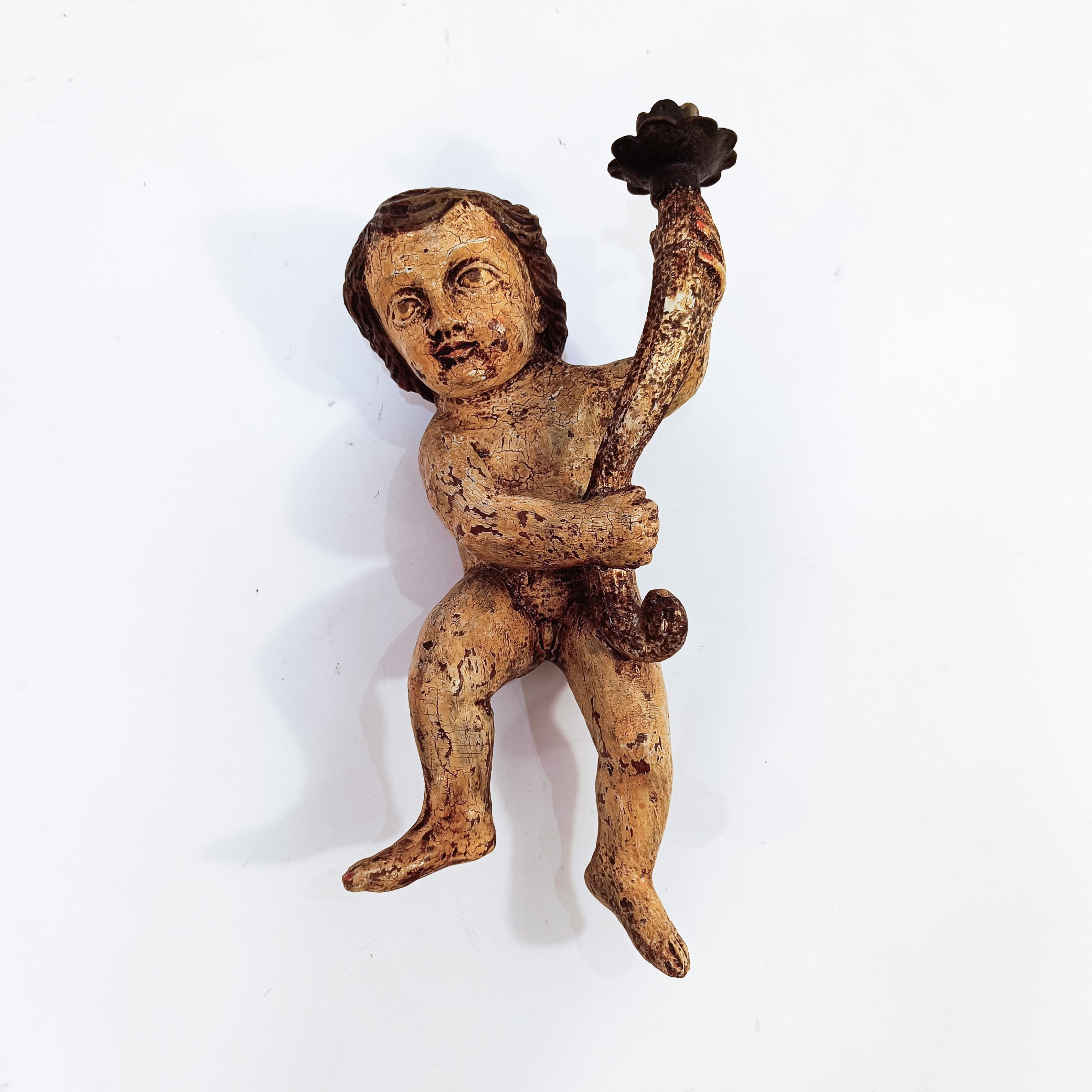 Spanish School. Putti da parete policromi con portacandele, Spagna, XVIII secolo. in vendita 5