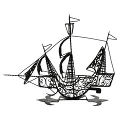 Vintage Spanish Scrollwork Iron Galleon / Sailing Ship Sculpture