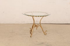 Spanish "Serpentine" Gilt Iron Table w/Round Glass Top, Mid 20th C.