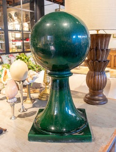 Set Consisting of Six Green Glazed Ceramic Ball Finials