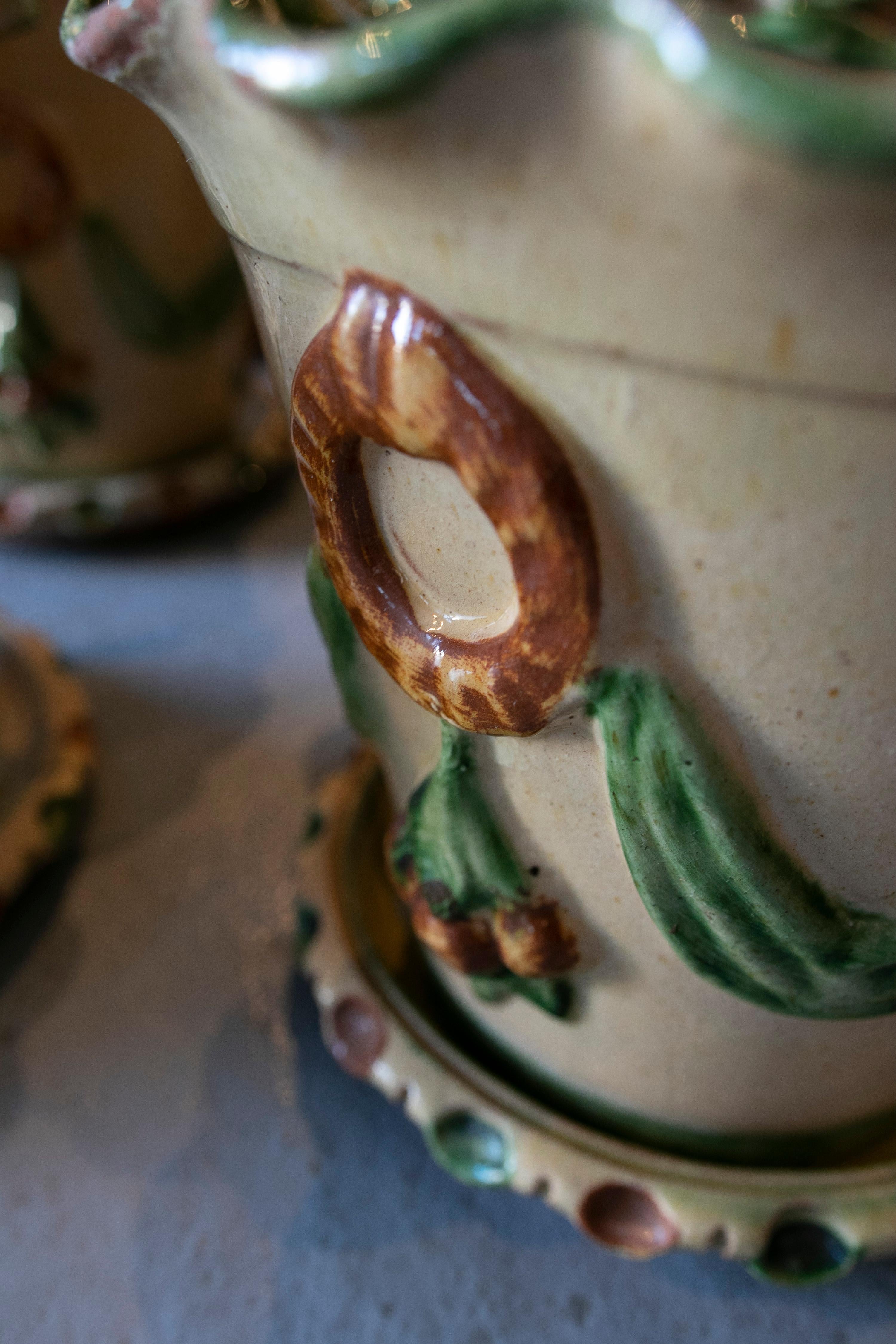 Spanish Set of Six Andalusian Ceramic Pots Glazed with Plate 3