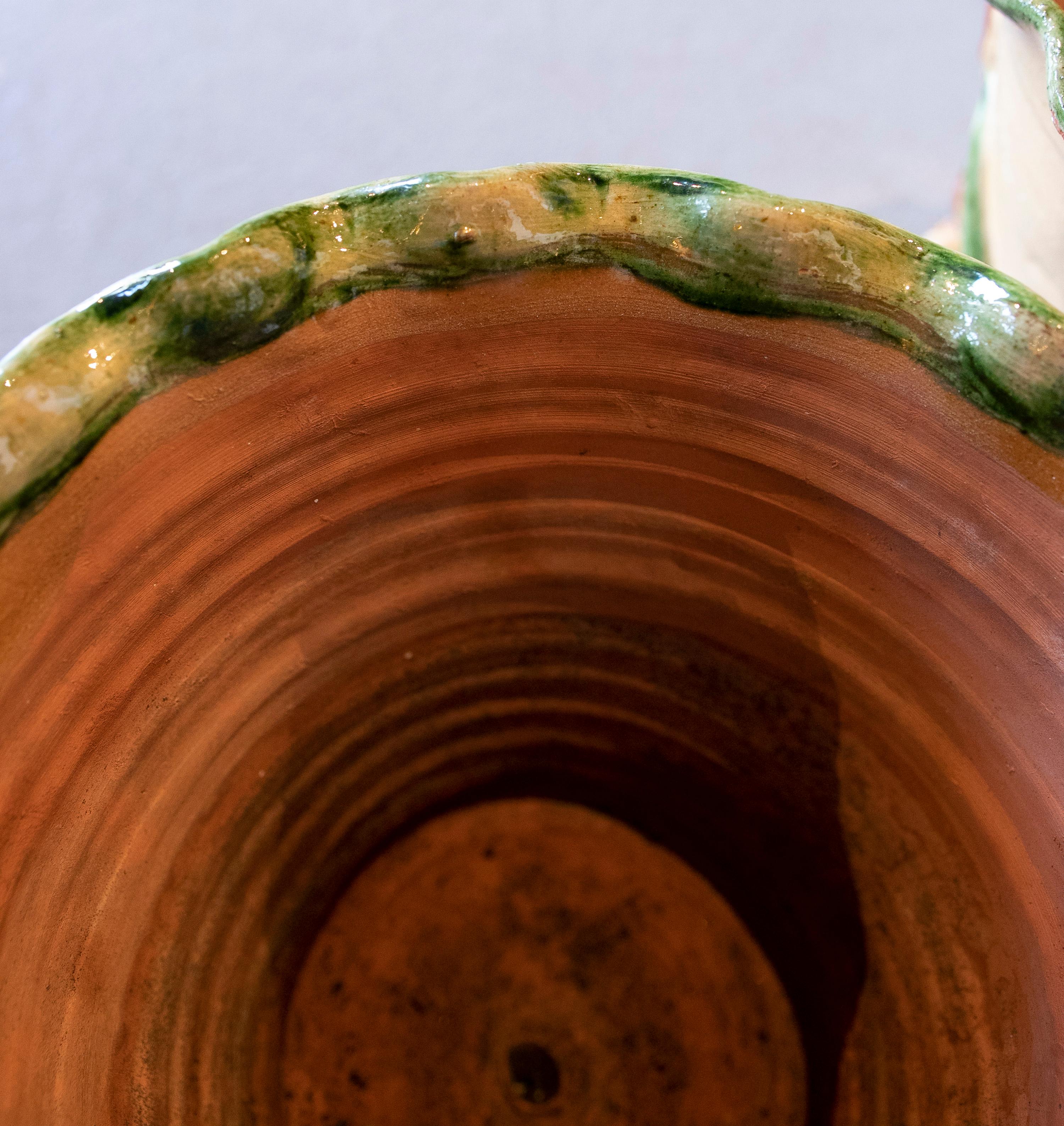 20th Century Spanish Set of Six Andalusian Ceramic Pots Glazed with Plate