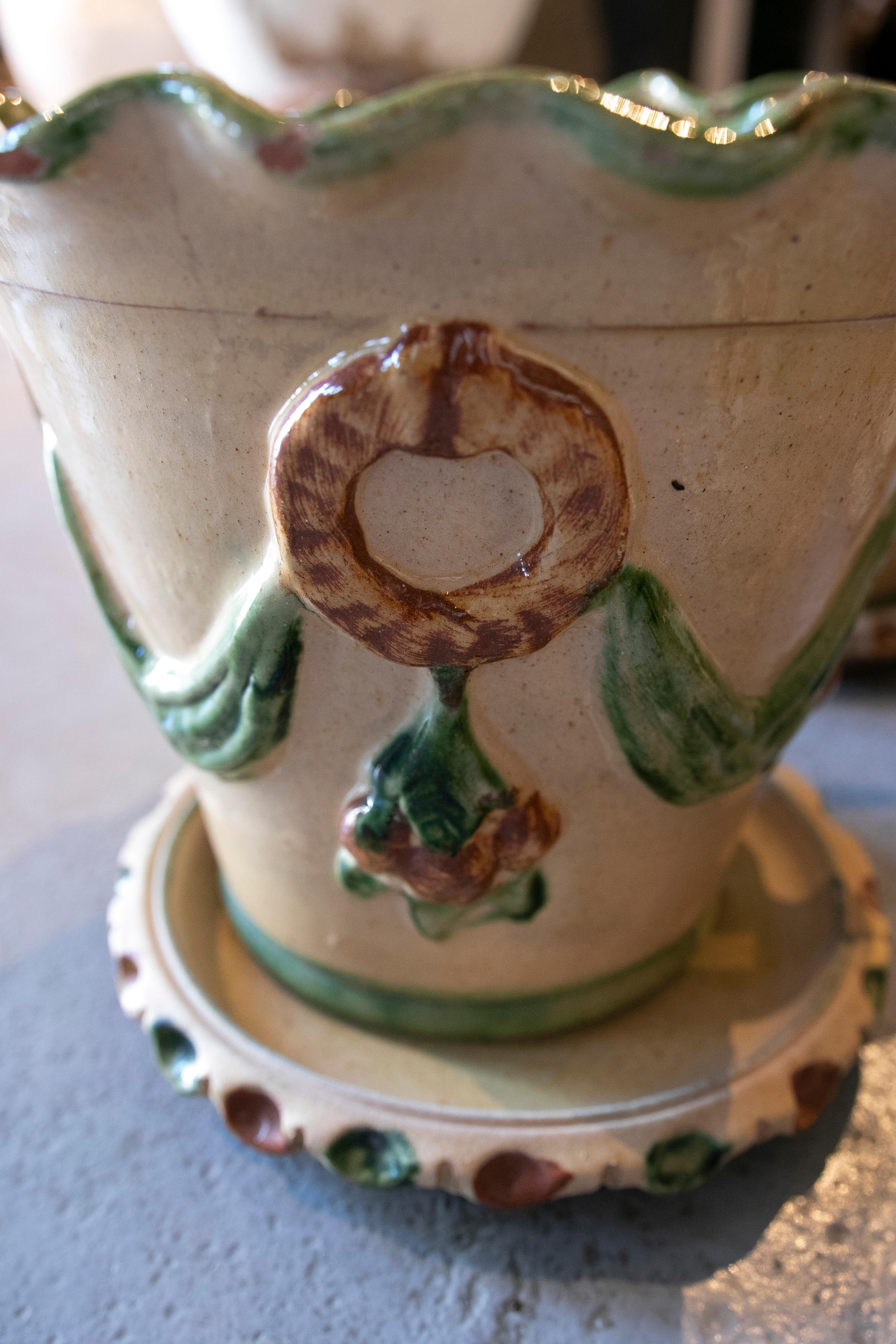Spanish Set of Six Andalusian Ceramic Pots Glazed with Plate 2
