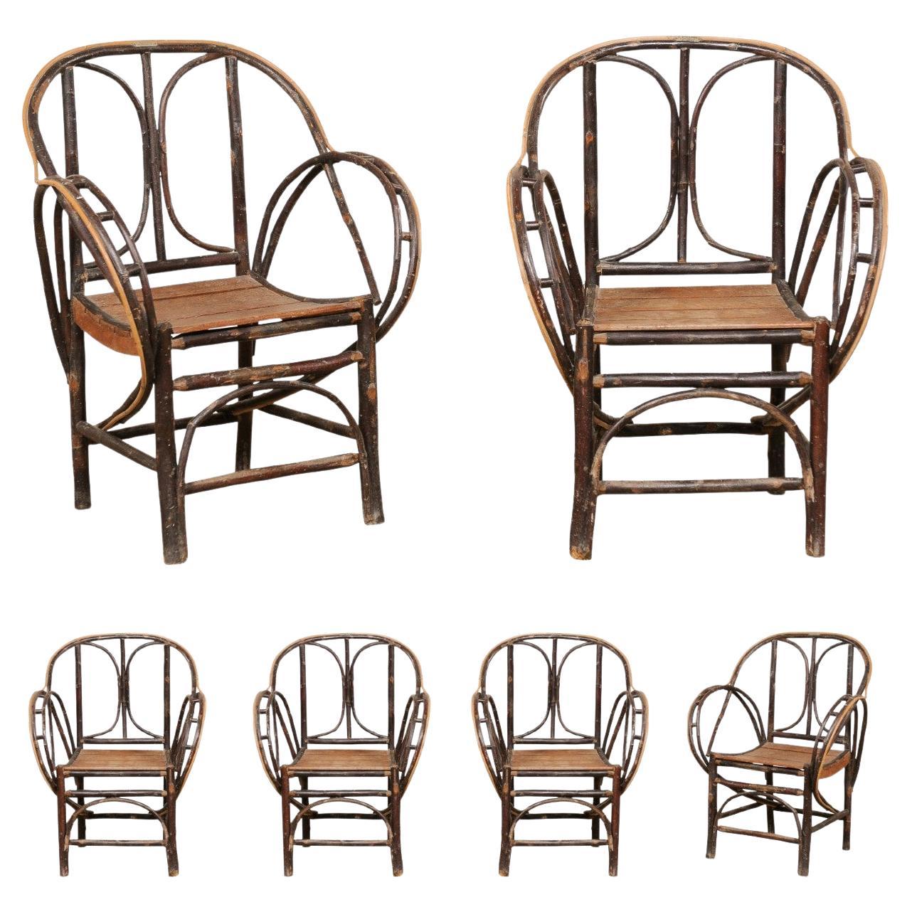 Spanish Set of Six Barcelona Café Curvaceous Bent-Wood Patio Dining Chairs