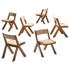 Spanish Set of Six Chairs in Oak and Rush