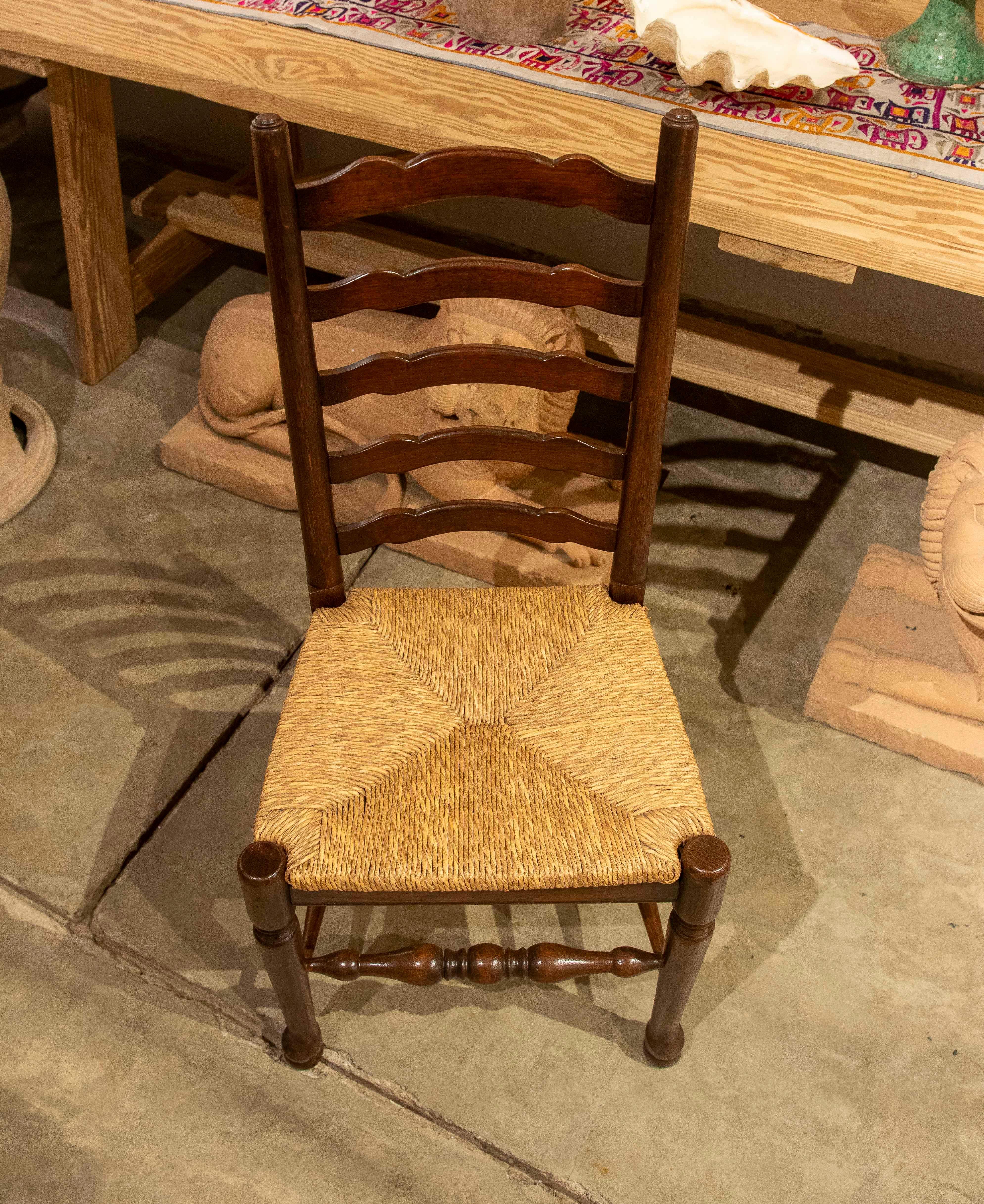 Spanish Set of Six Wooden Chairs with Bulrush Seats For Sale 13