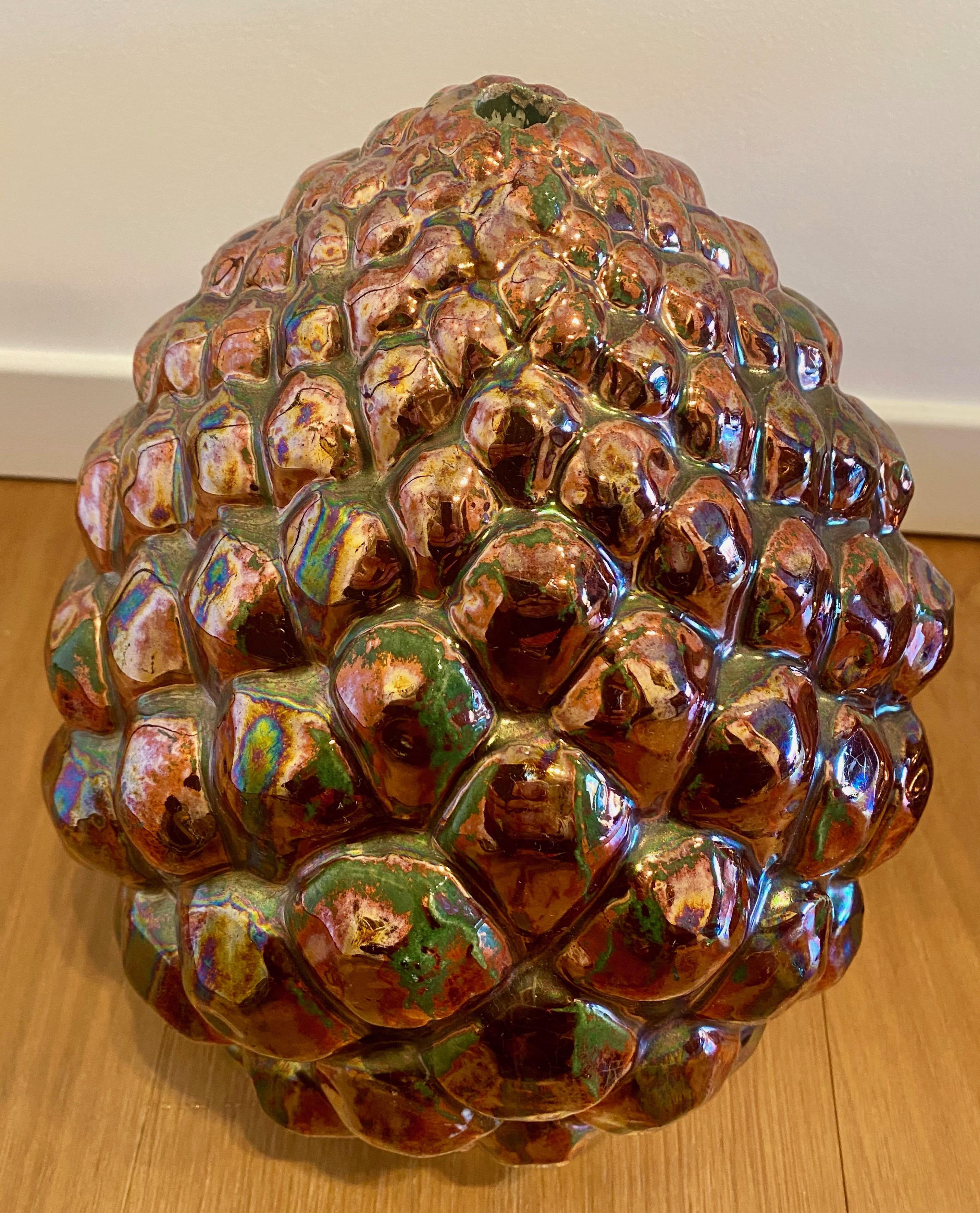 Glazed Spanish Sevillian Lustreware Triana Pottery Pine Cone, Late 19th Century