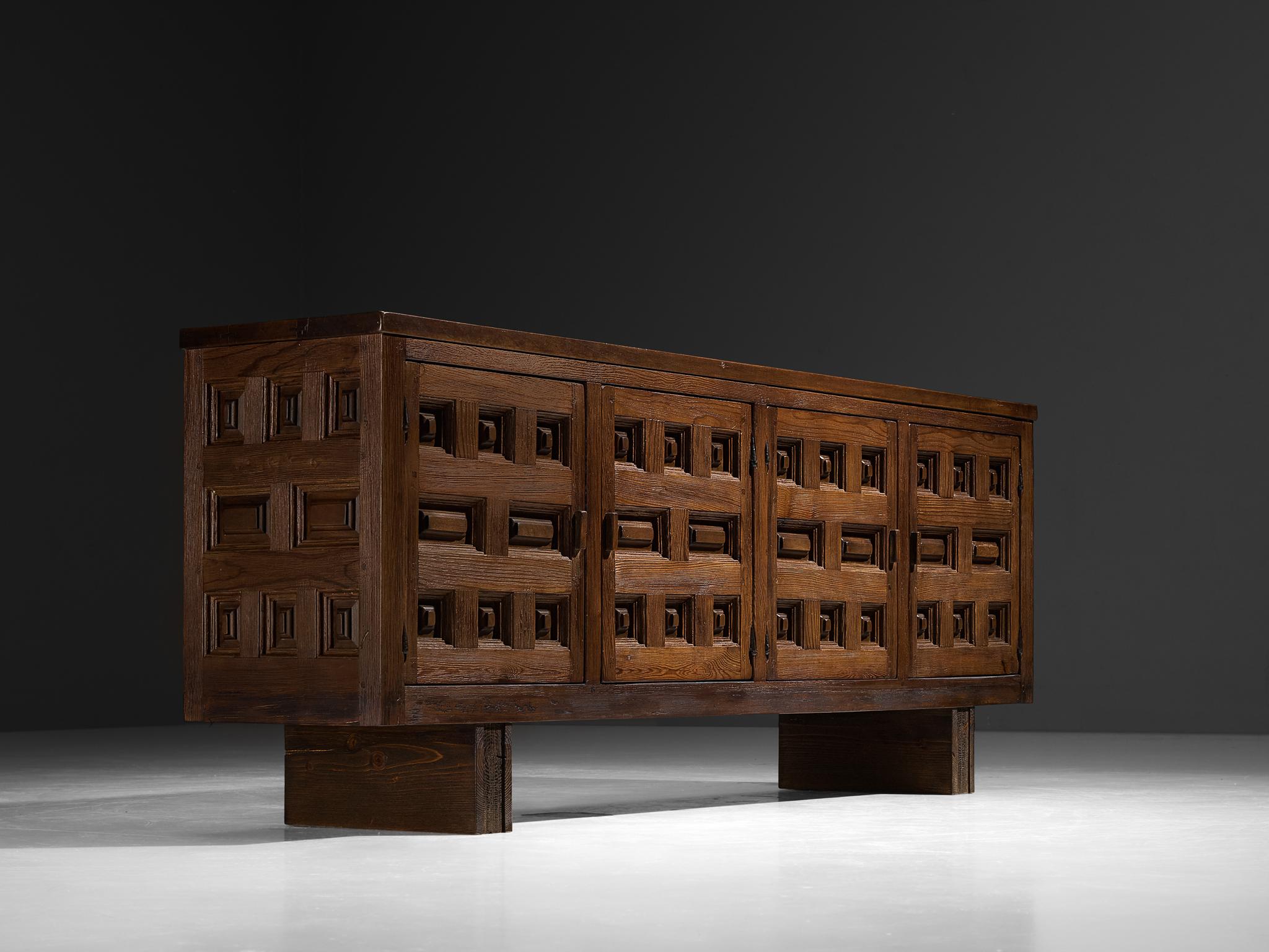 Post-Modern Spanish Sideboard in Stained Pine For Sale