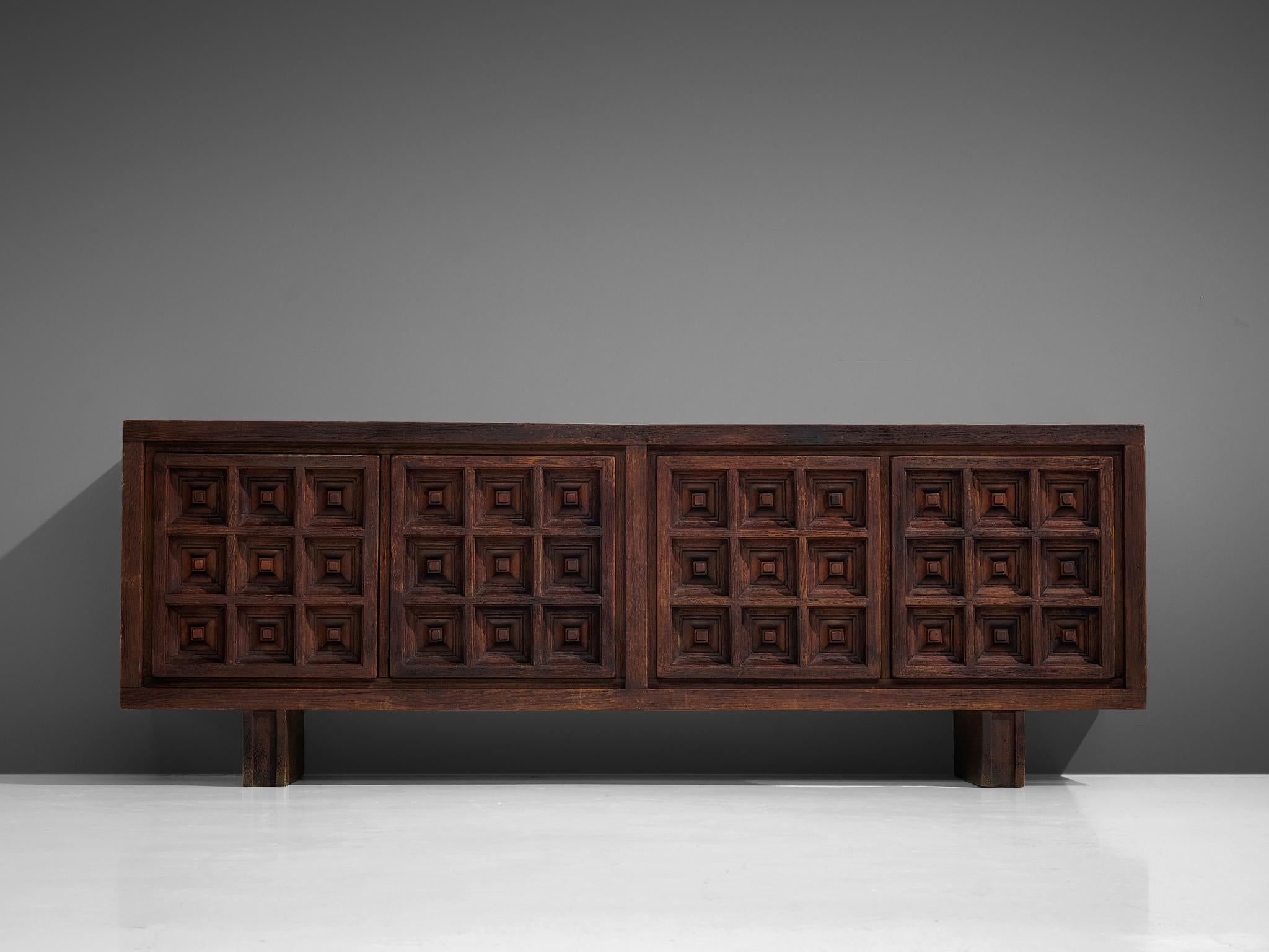 Mid-Century Modern Spanish Sideboard in Stained Pine Manufactured by Biosca