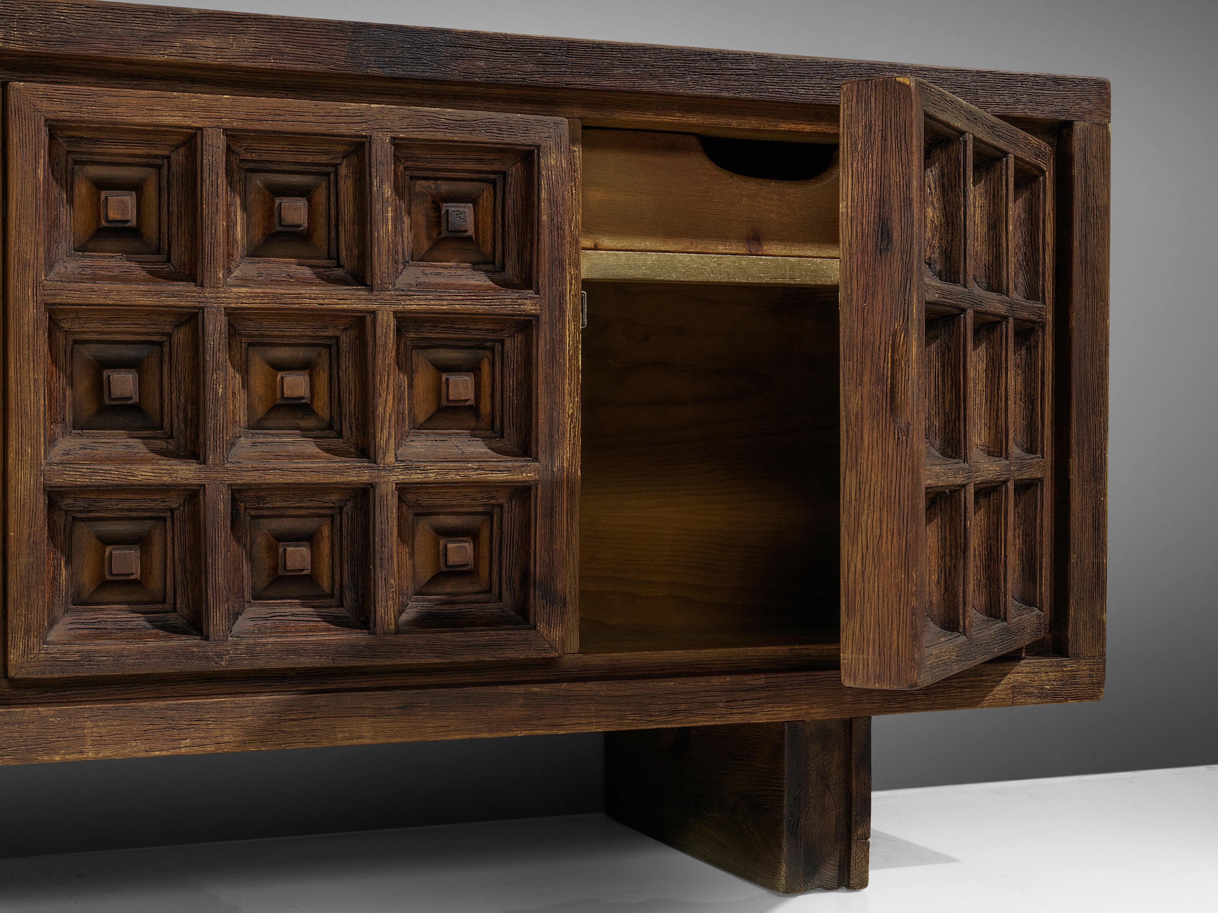 Mid-20th Century Spanish Sideboard in Stained Pine Manufactured by Biosca