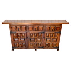 Spanish Sideboard Walnut Iron Navarro Argudo Baroque Tuscan Credenza Mid Century