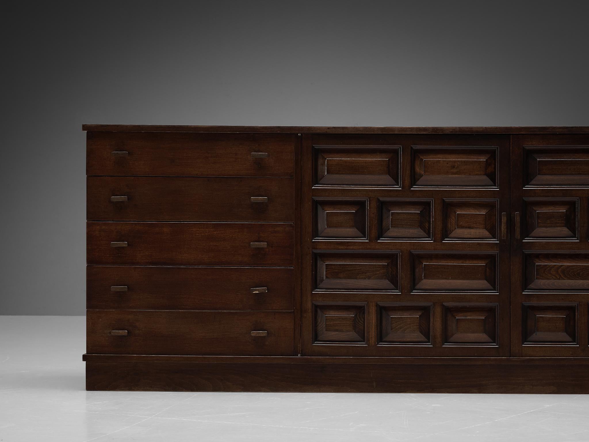 Mid-Century Modern Spanish Sideboard with Drawers in Stained Oak