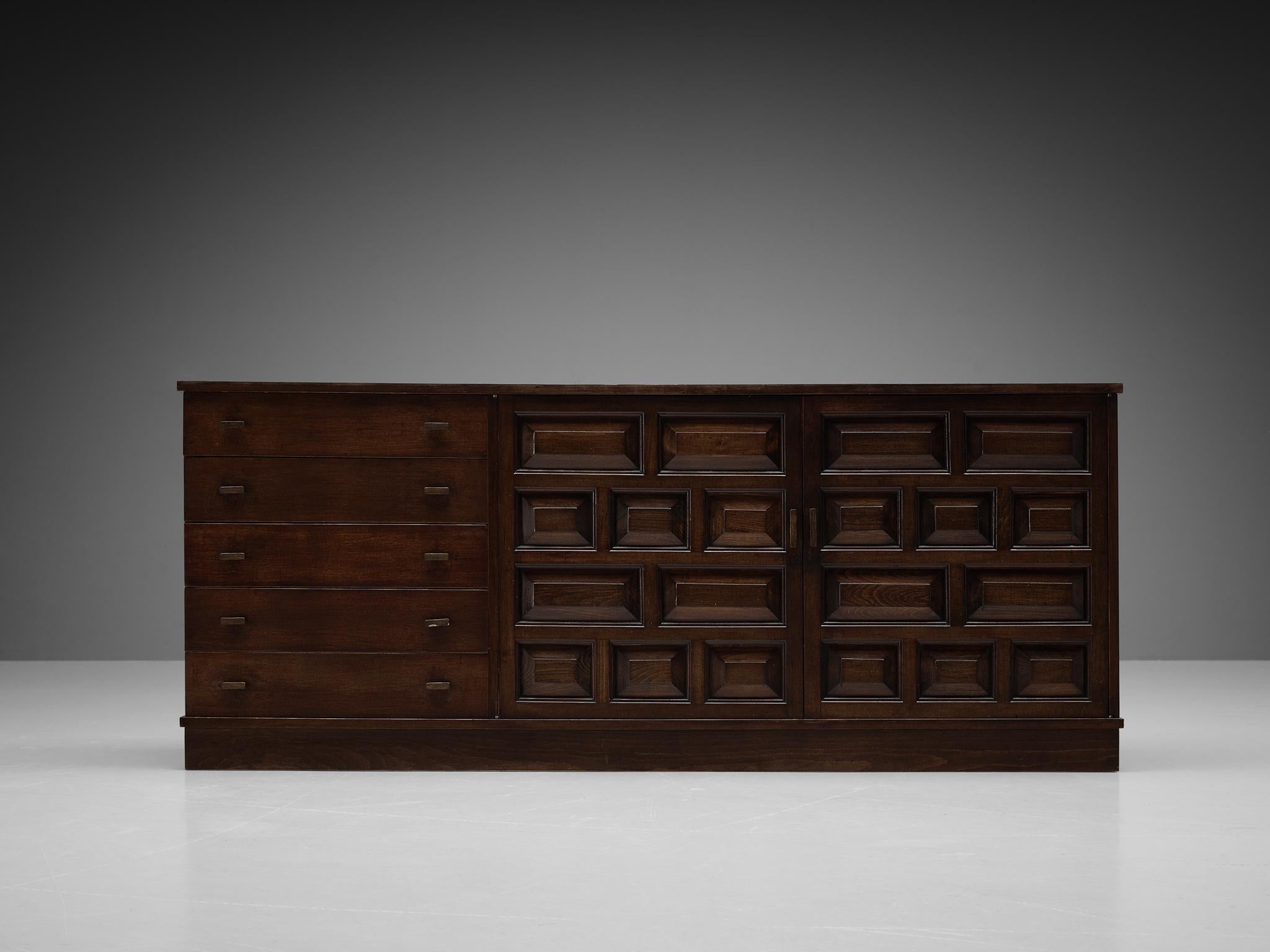 Spanish Sideboard with Drawers in Stained Oak In Good Condition In Waalwijk, NL