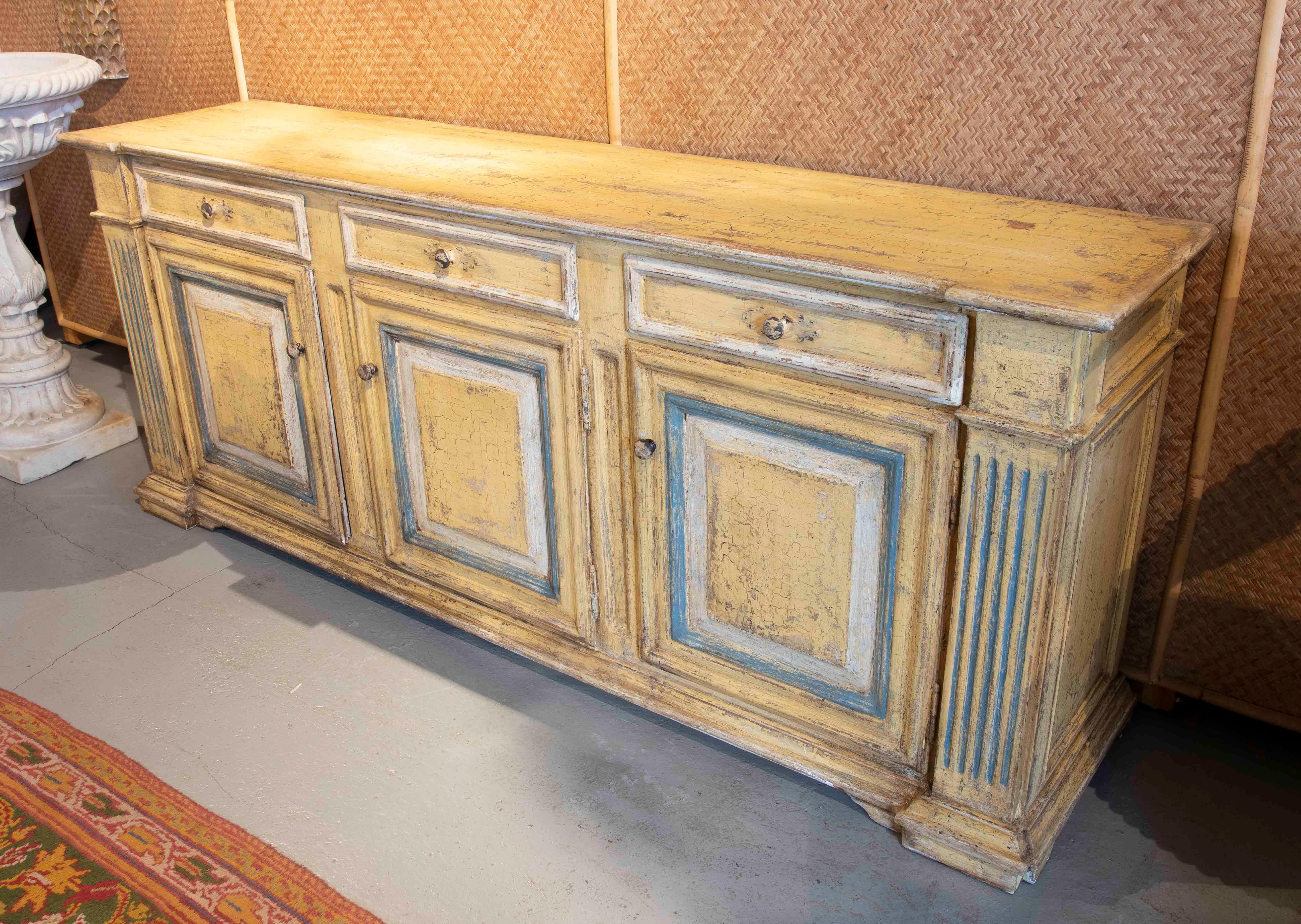 Hand-Painted Spanish Sideboard with Polychromed Doors and Drawers For Sale