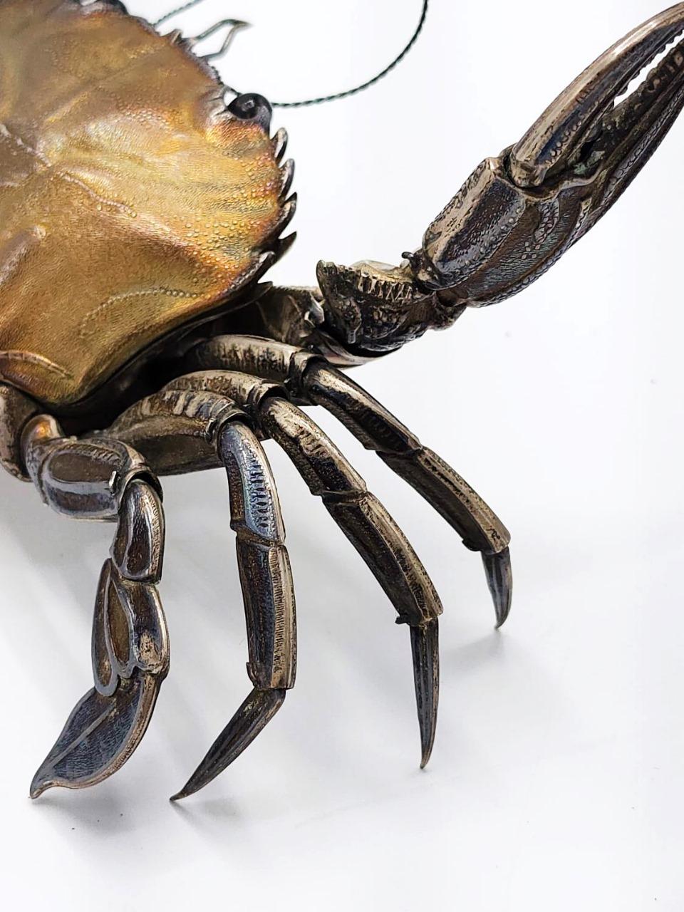 Art déco Boîte de crabe articulée en argent espagnol, 20e siècle en vente