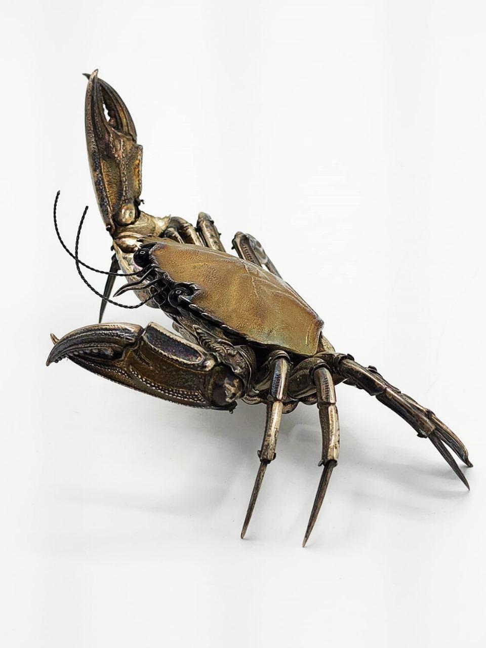 Hand-Crafted Spanish Silver Articulated Crab Box, 20th century For Sale