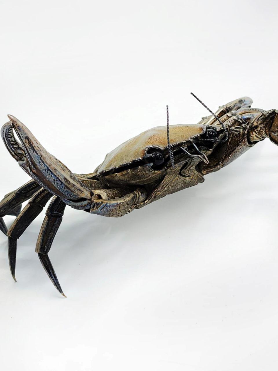 Sterling Silver Spanish Silver Articulated Crab Box, 20th century For Sale