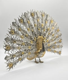 Spanish Silver Gilt Peacock by Royal Silversmith Dionisio Garcia, Madrid, c 1930