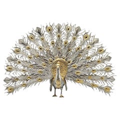 Spanish Silver Gilt Peacock by Royal Silversmith Dionisio Garcia, Madrid, c 1930