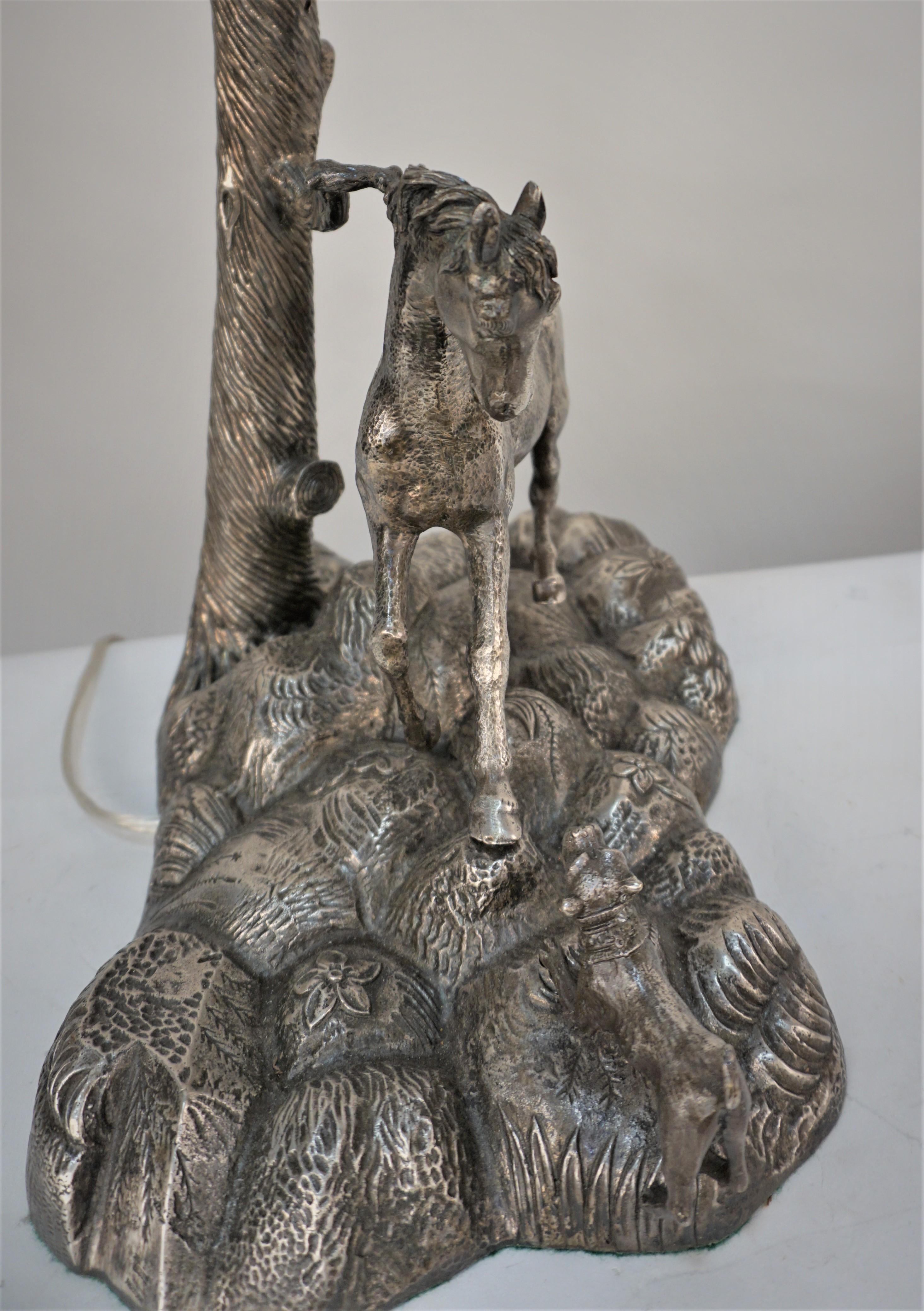 Spanish Silver on Bronze Horse Sculpture Table Lamp 5