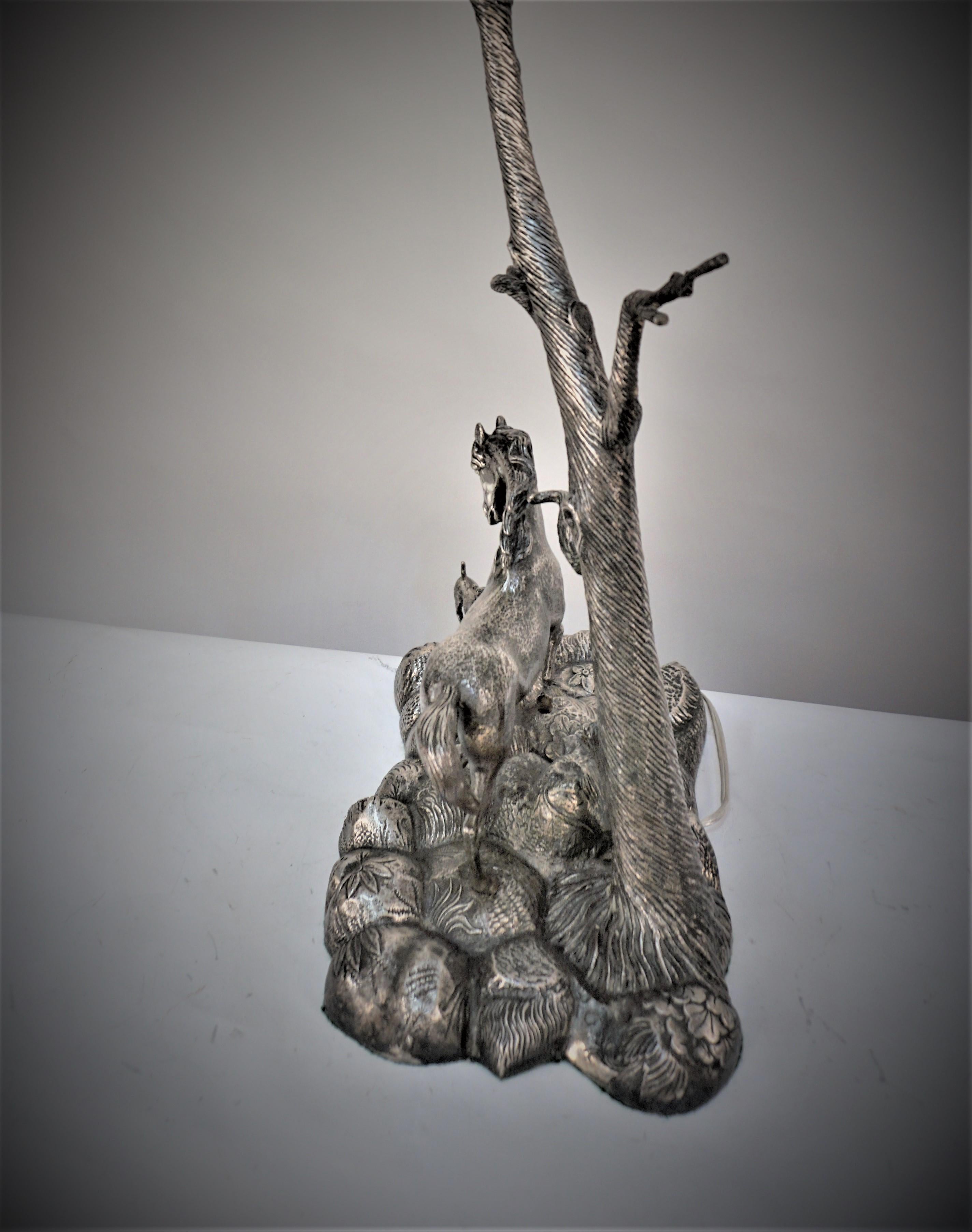 Spanish Silver on Bronze Horse Sculpture Table Lamp 1