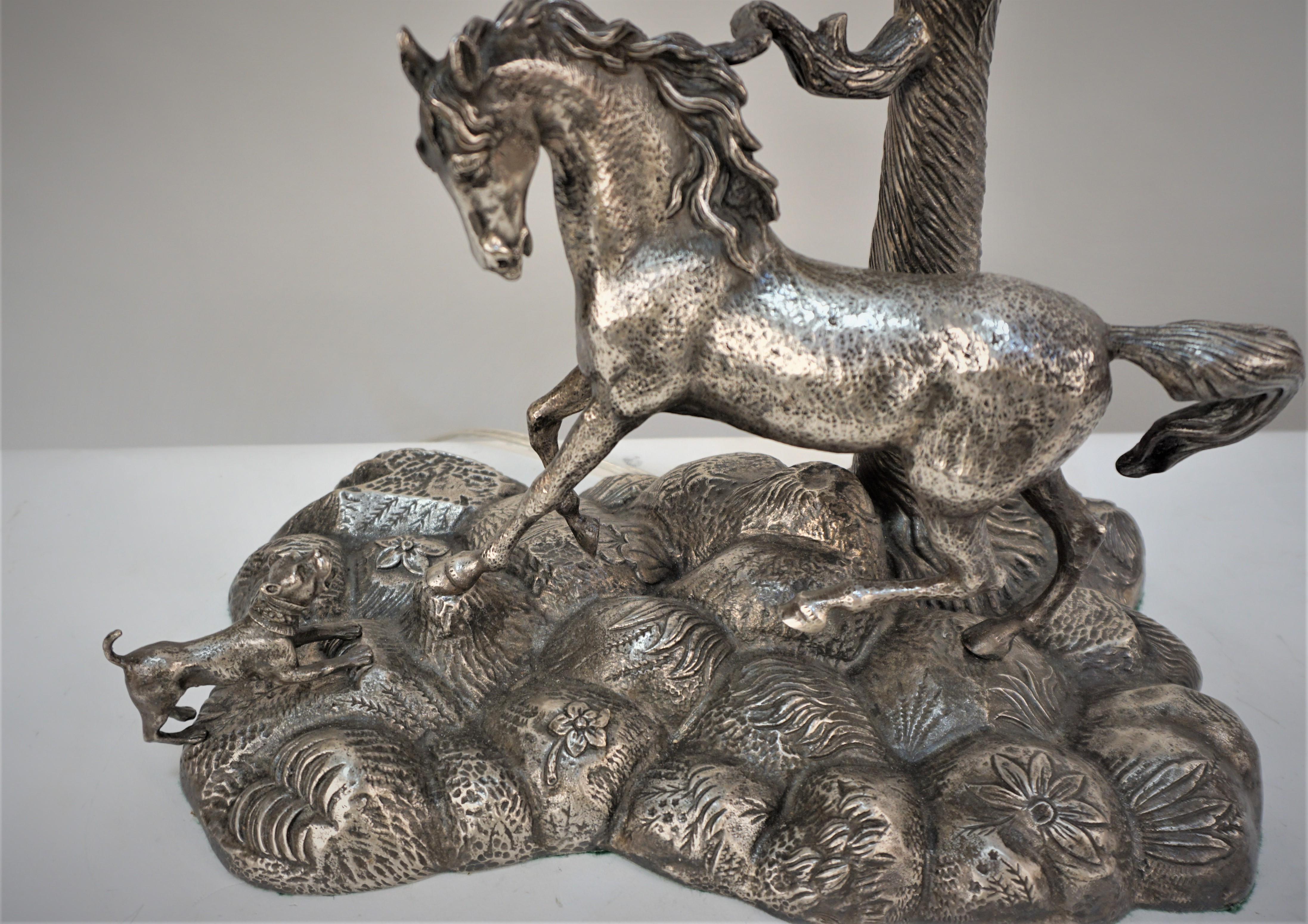 Spanish Silver on Bronze Horse Sculpture Table Lamp 3