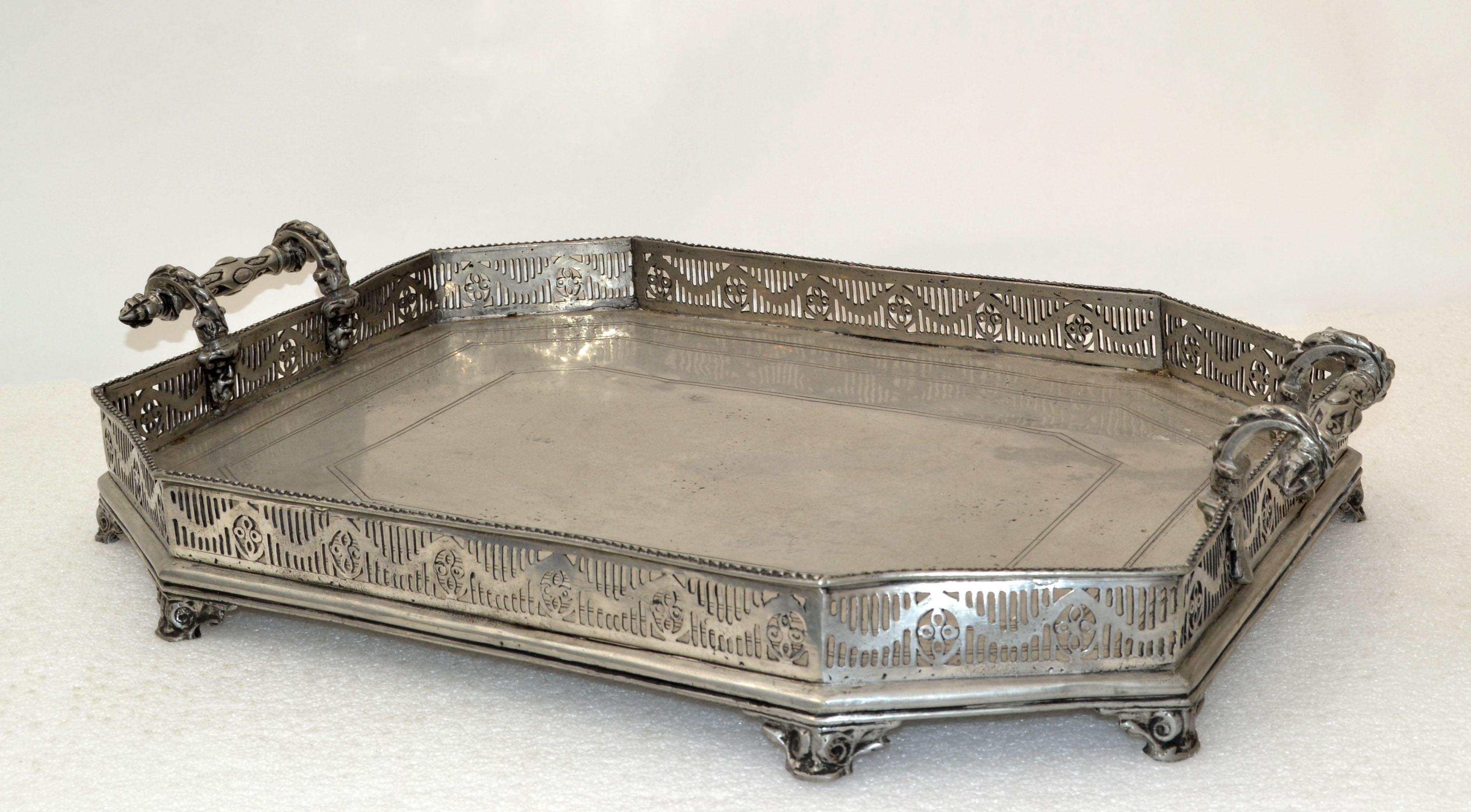 Spanish Silver Ornate Large Footed Serving Tray with Handles Trademark 5